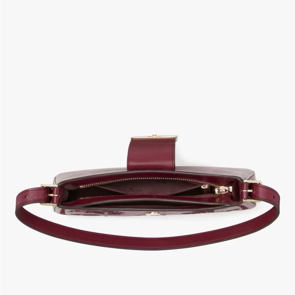 NEW ♠️ Kate Spade Reegan Botanical Embroidered Saffiano Shoulder Bag, Blackberry - Picture 7 of 9